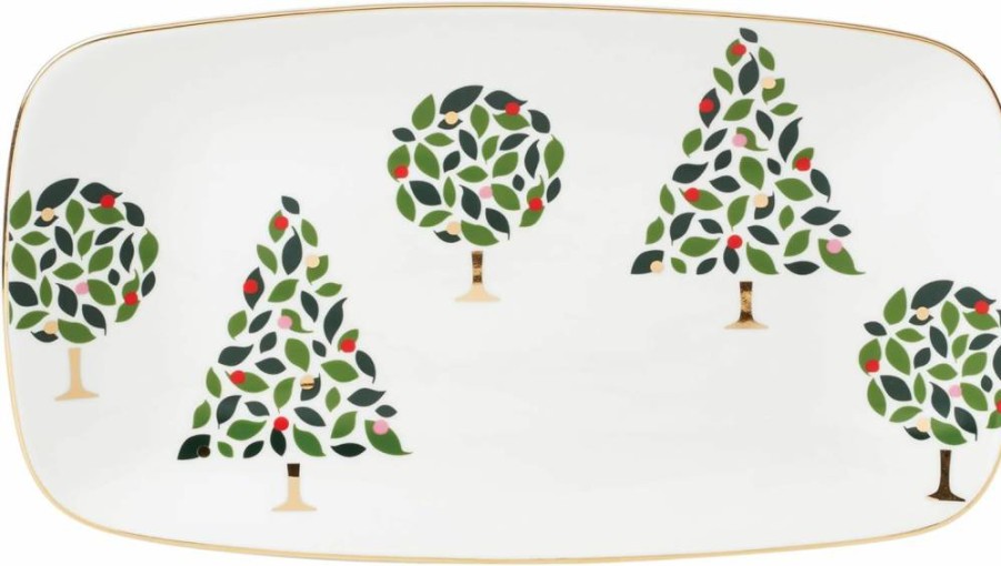 Kate Spade New York Evergreen Appetizer Tray – Elegant Serving Platter for Hors d'Oeuvres & Entertaining
