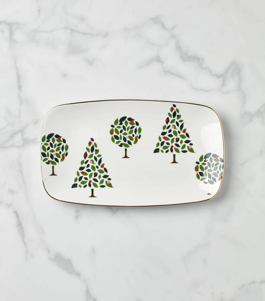Kate Spade New York Evergreen Appetizer Tray – Elegant Serving Platter for Hors d'Oeuvres & Entertaining