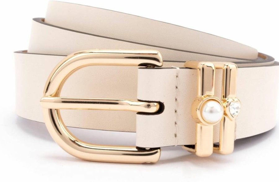 Kate Spade New York Women's Adjustable Leather Belt with Pearl & Heart Buckle, 1 Inch Width, Fashion Accessory