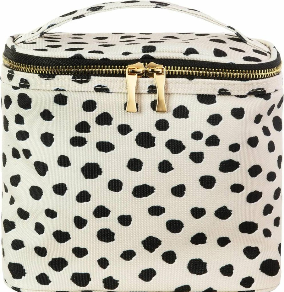 Kate Spade New York Black & White Polka Dot Insulated Lunch Tote - Double Zipper Soft Cooler Bag with Carry Handle