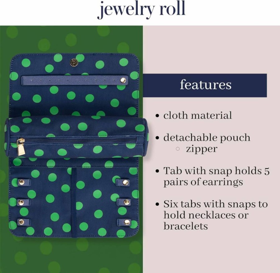 Kate Spade New York Sonnet Dot Jewelry Organizer - Portable Travel Jewelry Box for Necklaces, Rings, Bracelets - Compact Fabric Jewelry Case for Women
