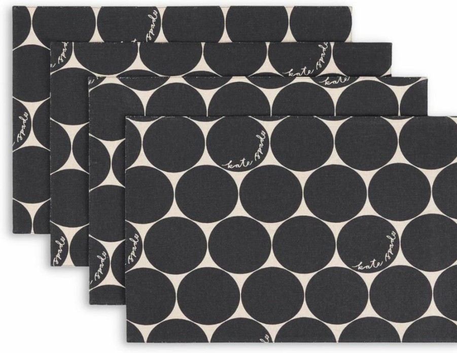 Kate Spade New York Joy Dot Reversible Cotton Placemats Set of 4, 13x19 Inch, Black & Beige, Machine Washable Dining Table Mats