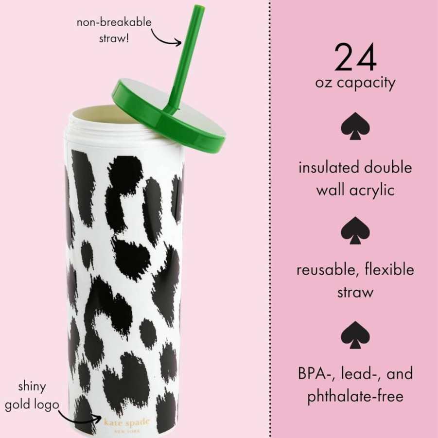 Kate Spade New York 24oz Leopard Print Insulated Tumbler with Lid & Reusable Straw, Acrylic Travel Cup for Hot & Cold Drinks