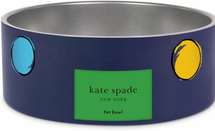 Kate Spade New York Stainless Steel Pet Bowl for Dogs - 16oz Non-Slip Food & Water Dish, Raining Cats & Dogs Design, Small & Medium Dog Bowl