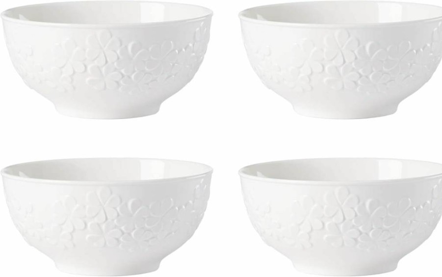 Kate Spade New York Blossom Lane White Ceramic Salad Bowl Set with Serving Utensils, 3.75 lb