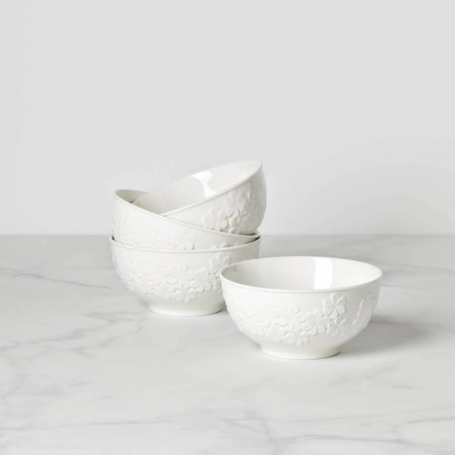 Kate Spade New York Blossom Lane White Ceramic Salad Bowl Set with Serving Utensils, 3.75 lb