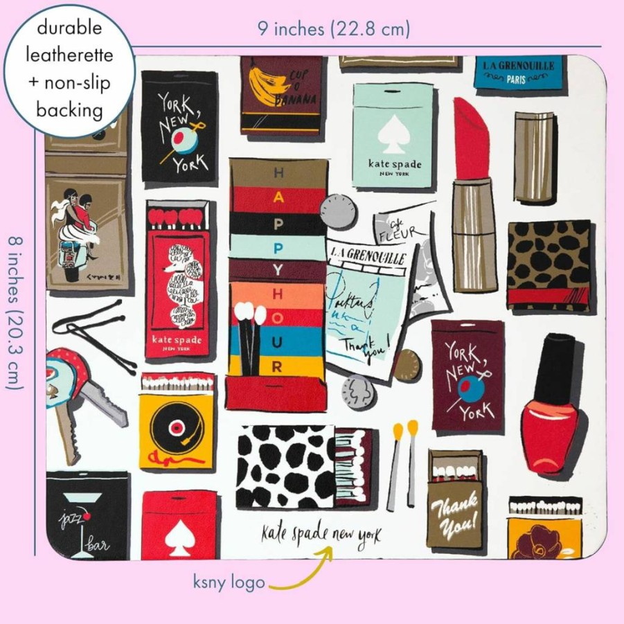 Kate Spade New York Faux Leather Mouse Pad - 9" x 8" Non-Slip Desk Mat with Playful Purse & Matchbook Design for Office & Home