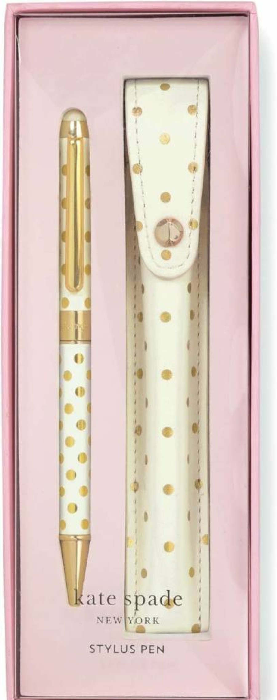 Kate Spade New York Gold Dots Ballpoint Pen with Stylus Tip & Storage Pouch - Black Ink Retractable Writing Pen