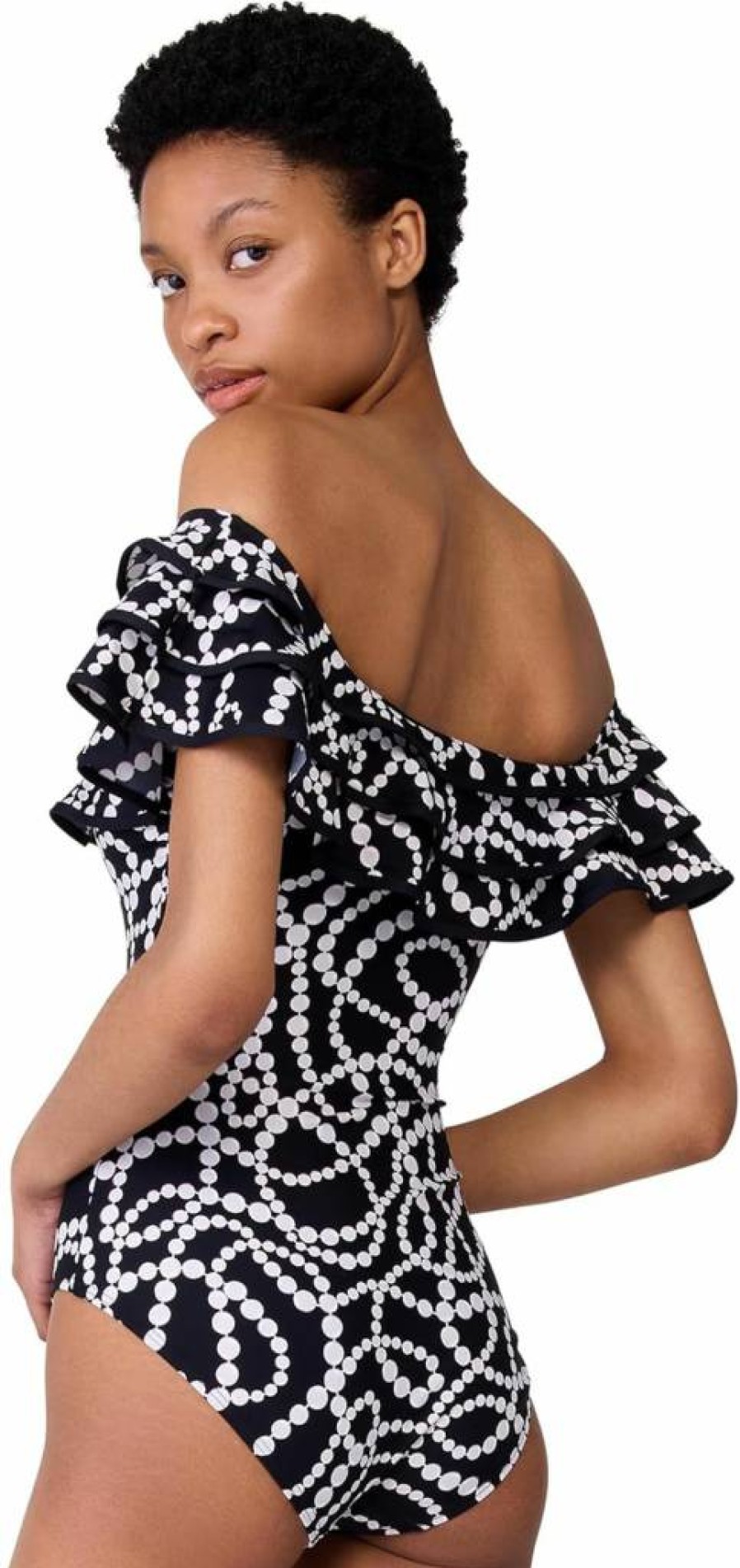 Kate Spade New York Women's Pearl Embellished Triple Ruffle Swimsuit One Piece