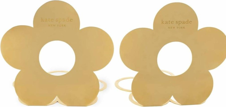 Kate Spade New York Gold Floral Bookends Set of 2 - 6 Inch Decorative Metal Book Stoppers for Shelves