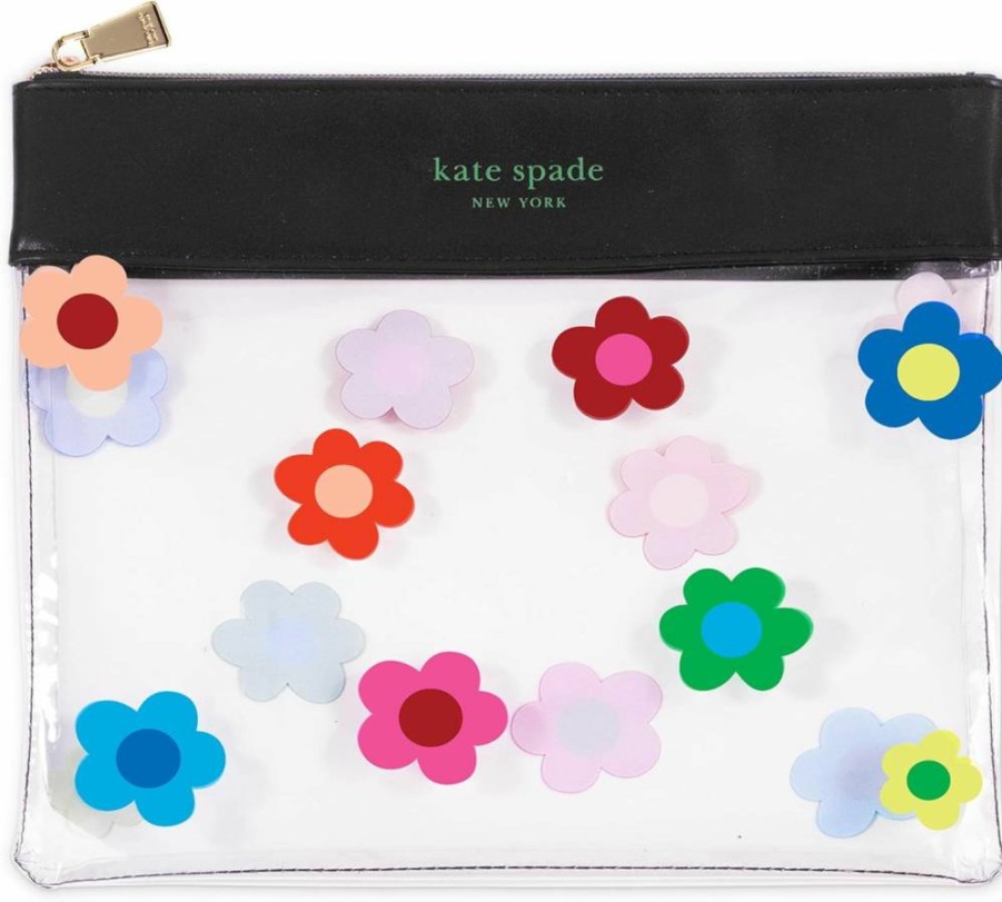 Kate Spade New York Gingham Garden Outdoor Fun Set - Waterproof Pouch, Playing Cards, Paper Fan, Stainless Steel Straw & Cleaner