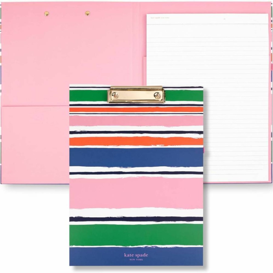 Kate Spade New York Ocean Stripe A4 Clipboard Folio with Notepad, Pen Loop & Pocket - Professional Padfolio for Work & Office