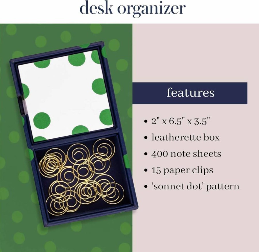 Kate Spade New York Sonnet Dot Desktop Organizer Set with Notepad and Metal Paper Clips, Office Desk Accessories