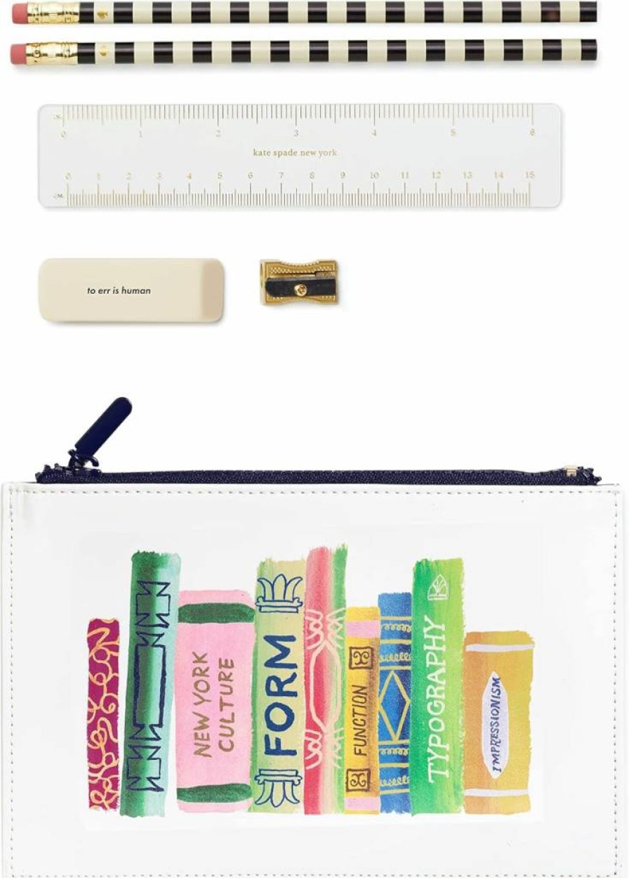 Kate Spade New York Double Layer Pencil Case with 2 Pencils, Sharpener, Eraser & Ruler – Stylish School & Office Supplies