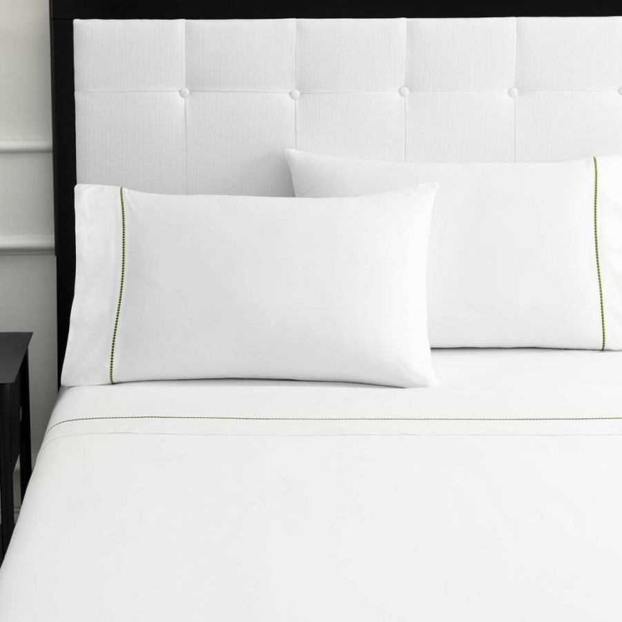 Kate Spade New York 4-Piece Dot Queen Sheet Set - 100% Cotton, 300 Thread Count, All-Season Bedding in White & Green, Machine Washable