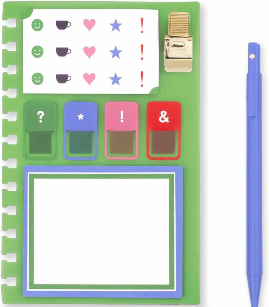 Kate Spade New York Sunny Day Stripe Vegan Leather Planner Accessories Set - Zipper Pouch, Stickers, Notepad, Pen & Holder, Sticker Tabs