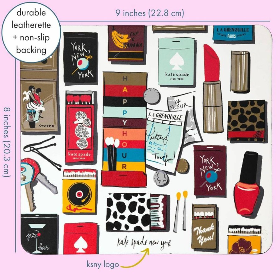 Kate Spade New York Leatherette Mouse Pad - 9" x 8" Non-Slip Desk Mat with Adventure Stripe Design for Office & Home