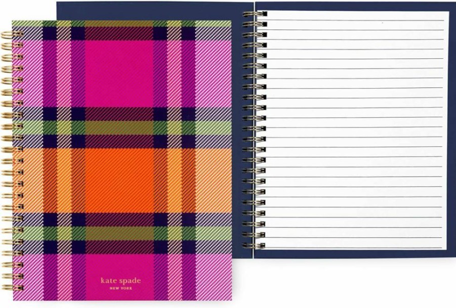 Kate Spade New York Grand Plaid Duo Mini Spiral Notebook - 8.25" x 6.75" Lined Journal with 112 Pages, Colorful Stylish Design