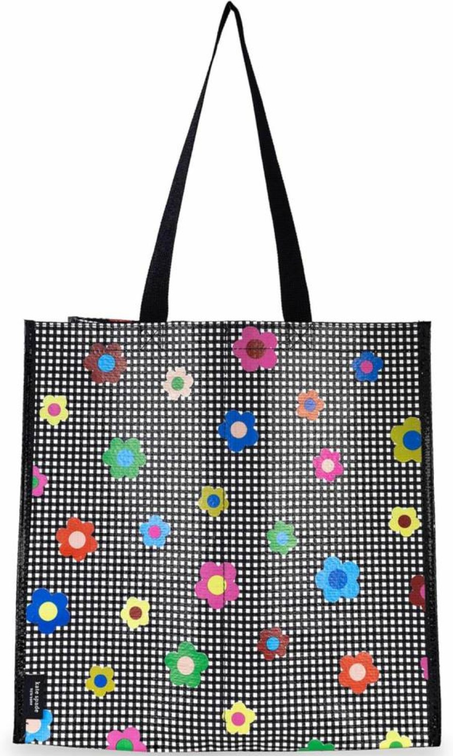 Kate Spade New York Gingham Garden Reusable Grocery Tote Bag - Large Collapsible Shopping Bag with Shoulder Straps