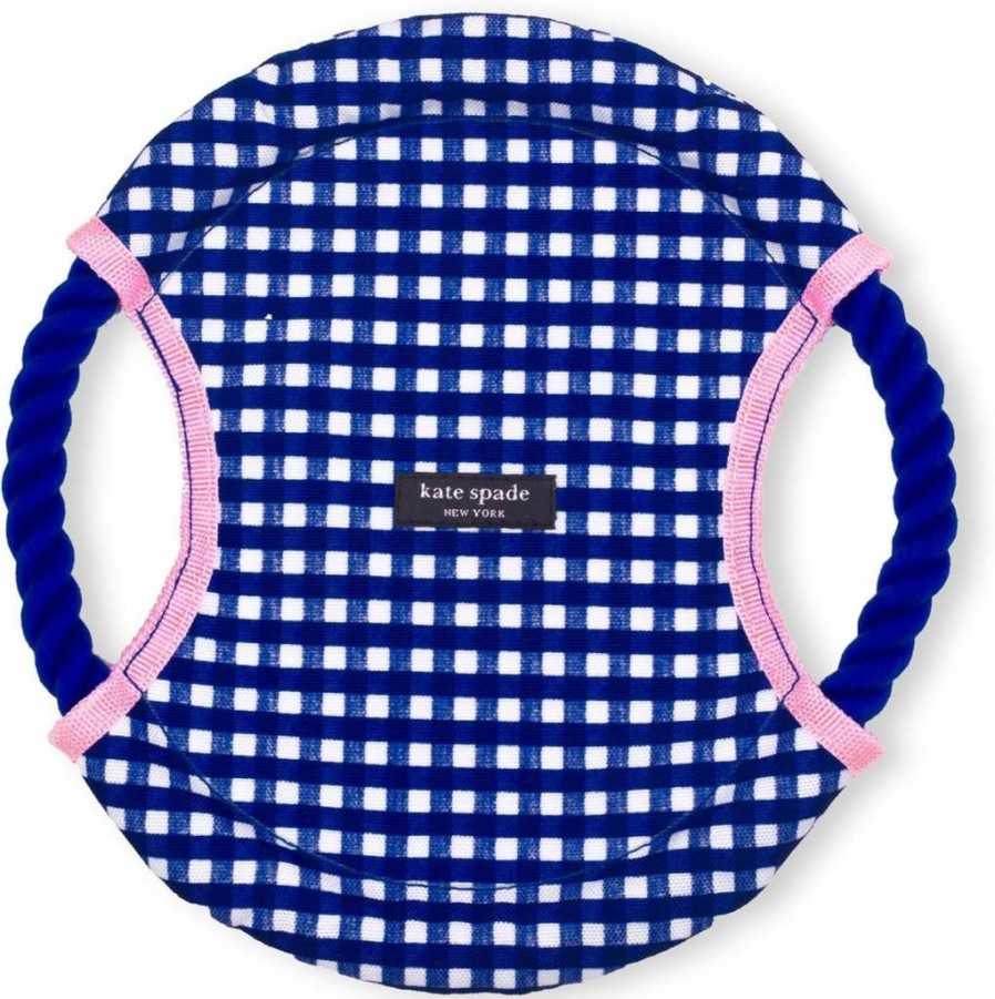 Kate Spade New York Gingham Dog Toy - Soft Durable Fabric Rope Frisbee for Fetch & Tug, Pet Toy for Small Medium Large Breeds