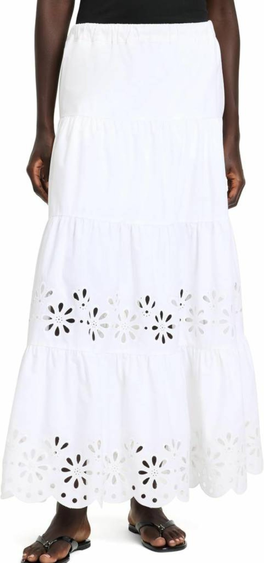 Kate Spade New York Women's Floral Daisy Eyelet Tiered Maxi Skirt - Summer Casual Boho Style
