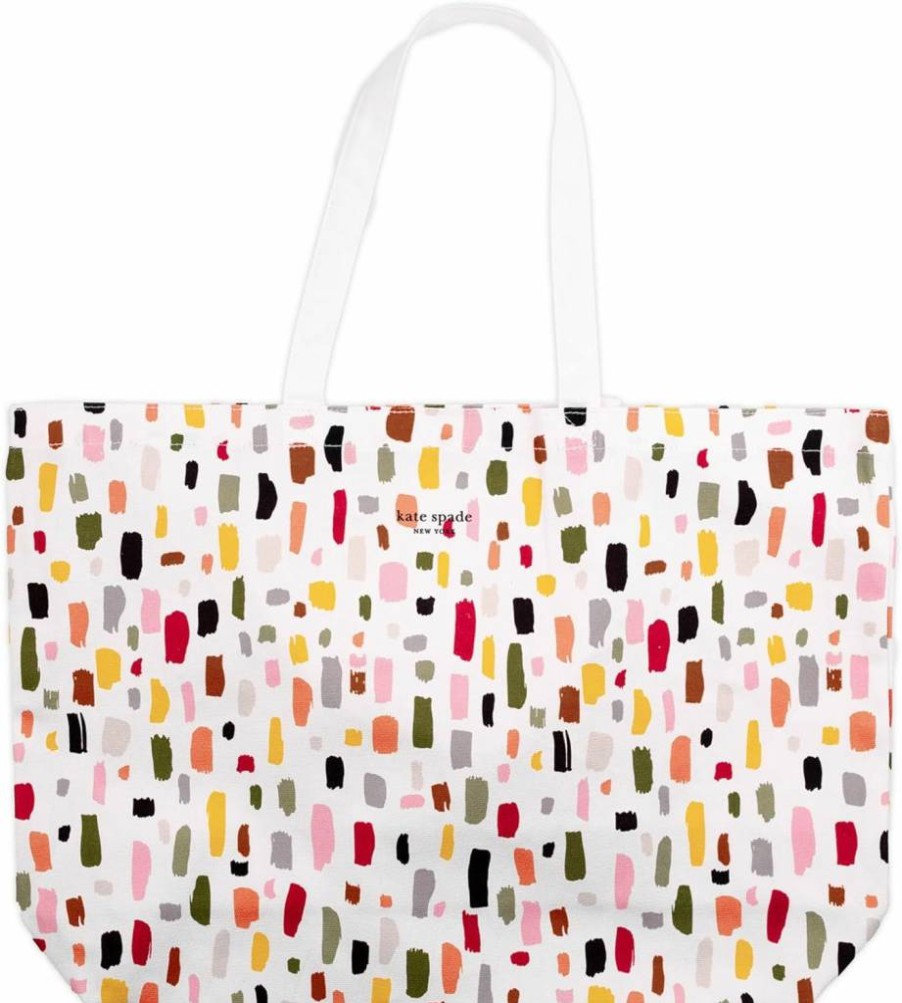 Kate Spade New York Women's Large Canvas Tote Bag - Stylish Work, Teacher & Beach Book Bag with Pocket - Painterly Strokes Design