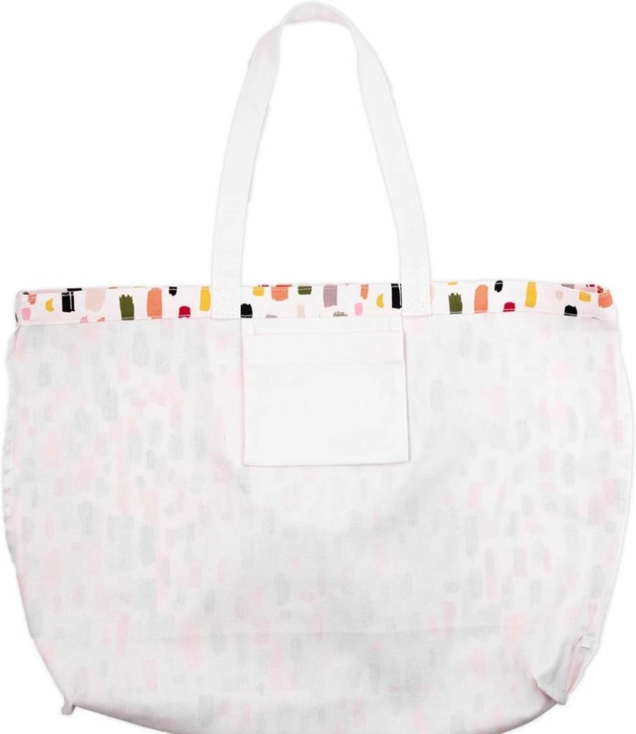 Kate Spade New York Women's Large Canvas Tote Bag - Stylish Work, Teacher & Beach Book Bag with Pocket - Painterly Strokes Design