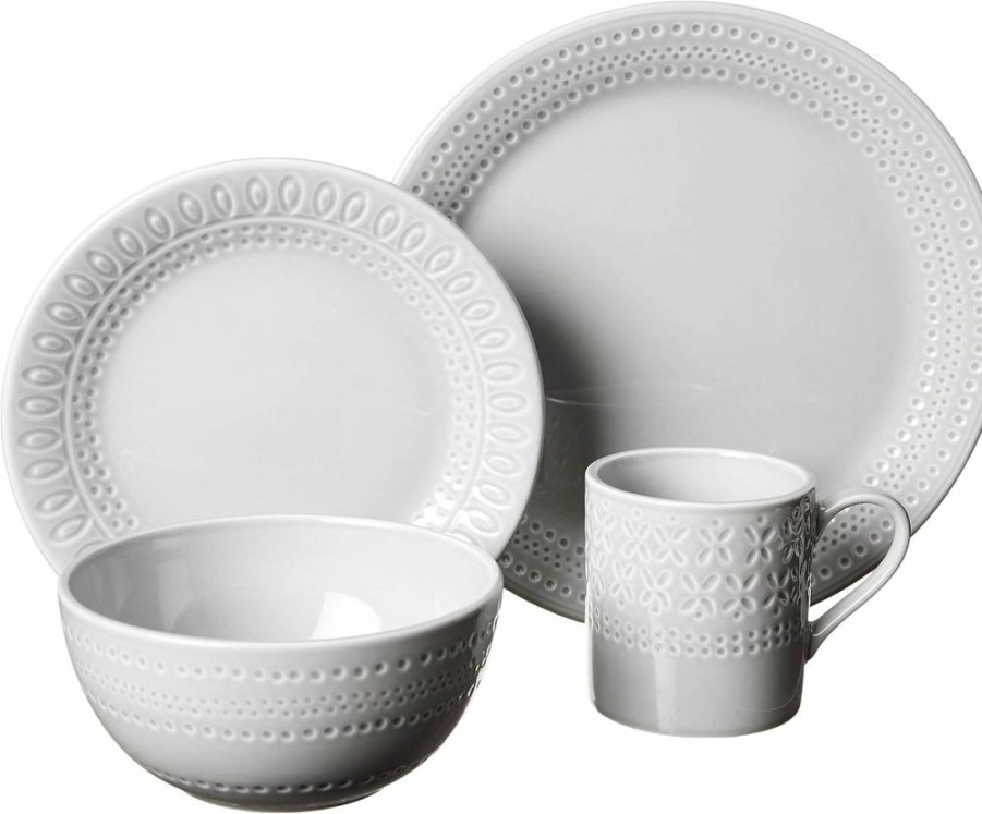 Kate Spade New York Willow Drive 12-Piece Dinnerware Set, Taupe & Grey Stoneware, 17.75 lbs, Modern Tableware Service for 4