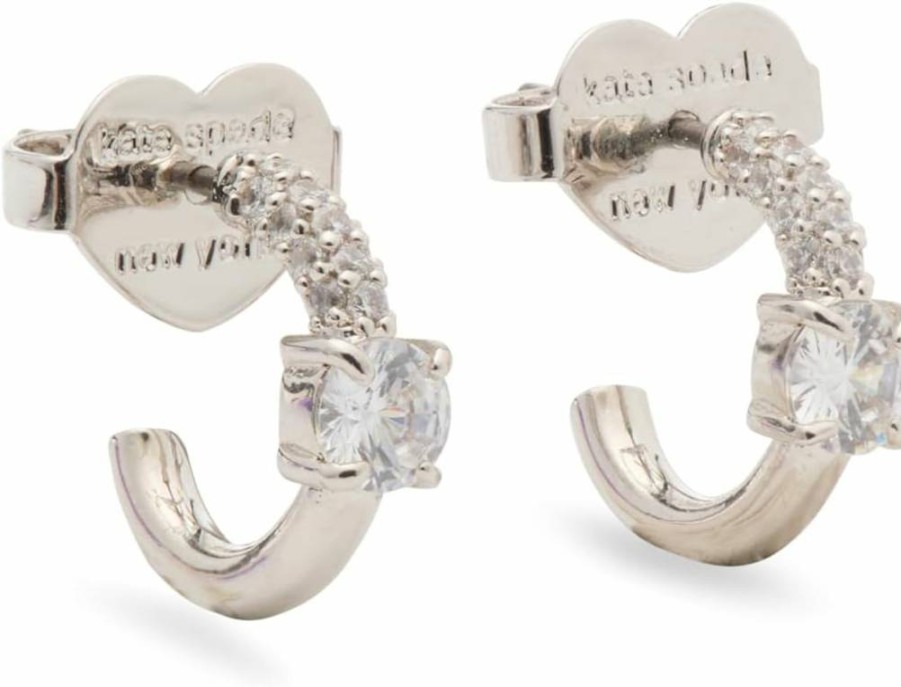 Kate Spade New York Silver Clear Hint Of Shimmer Huggie Earrings for Women