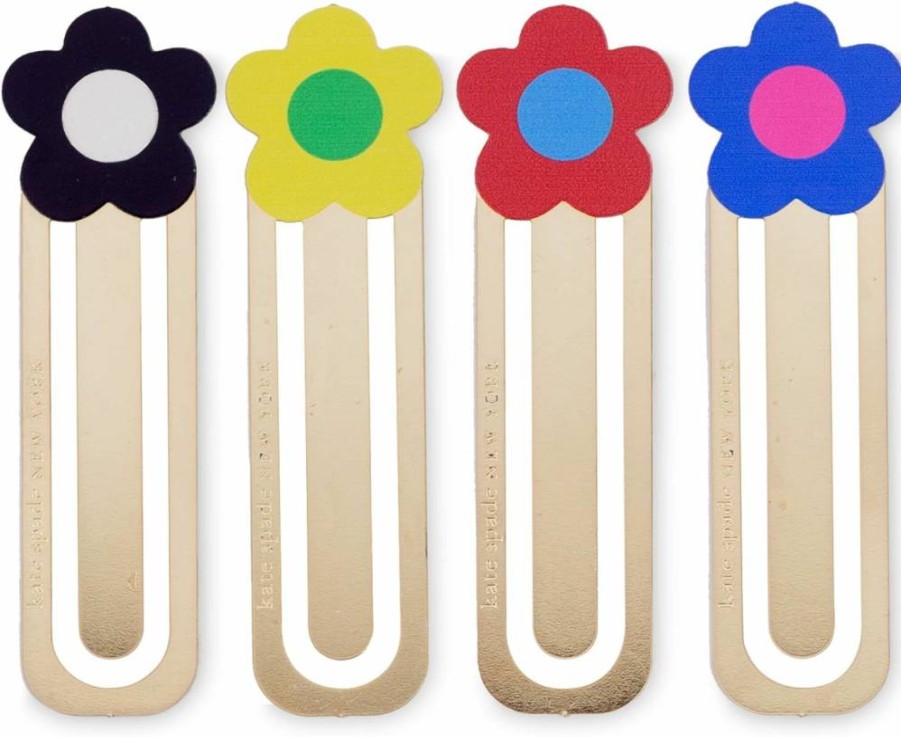Kate Spade New York Floral Metal Bookmarks Set of 4 - Gingham Garden Book Lovers Gift, Cute Flower Page Markers
