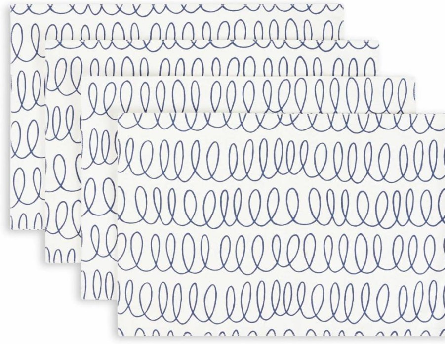 Kate Spade New York Reversible Cotton Placemats Set of 4, Green & Cream 13x19 Inch, Machine Washable Dining Table Mats