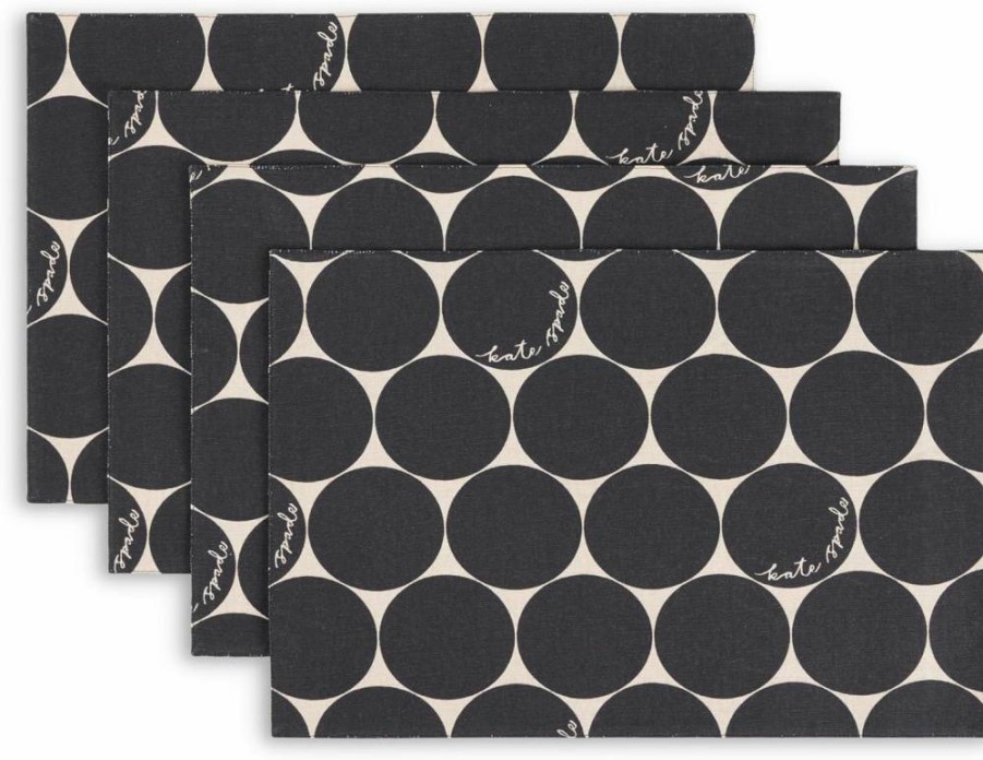 Kate Spade New York Joy Dot Reversible Cotton Placemats Set of 4, Green & Cream 13x19 Inch, Machine Washable Dining Table Mats