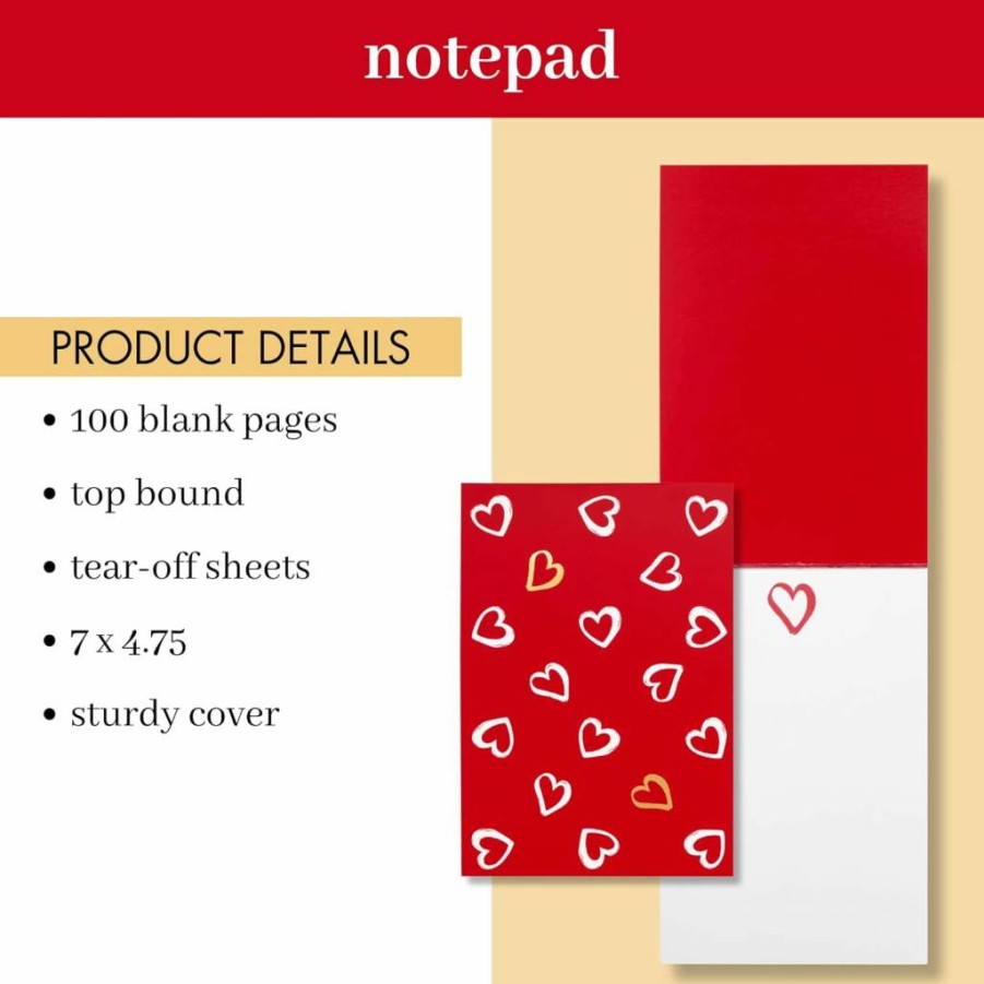 Kate Spade New York Brushstroke Hearts Notepad - 7" x 4.75" Small Writing Pad with 100 Blank Sheets for Desktop Notes & Journaling