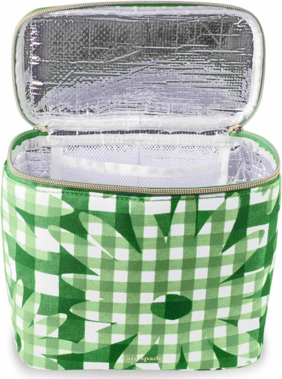Kate Spade New York Insulated Lunch Bag - Thermal Tote with Double Zipper, Daisy Gingham Pattern, Portable Cooler for Work & Picnics