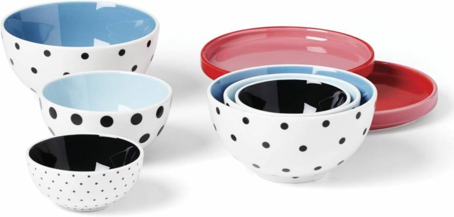 Kate Spade New York 8-Piece Mini Nesting Bowl Set, White & Multicolor Ceramic Kitchenware for Stylish Dining