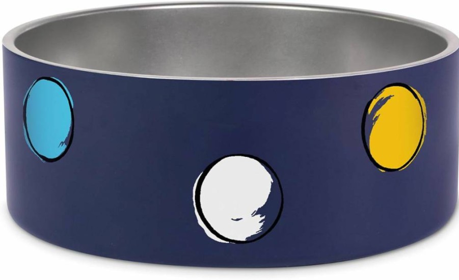 Kate Spade New York Stainless Steel Dog Bowl with Non-Slip Base, 32oz Large Pet Food & Water Dish, Raining Cats & Dogs Design