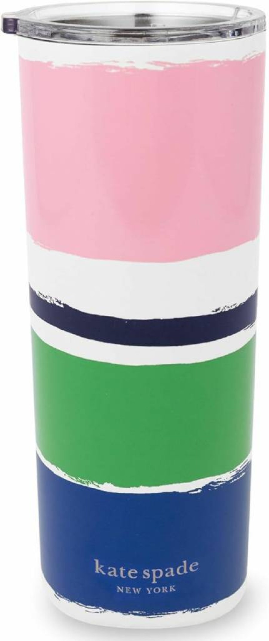 Kate Spade New York 24oz Floral Ocean Stripe Stainless Steel Travel Tumbler, Double Wall Insulated Cup with Lid