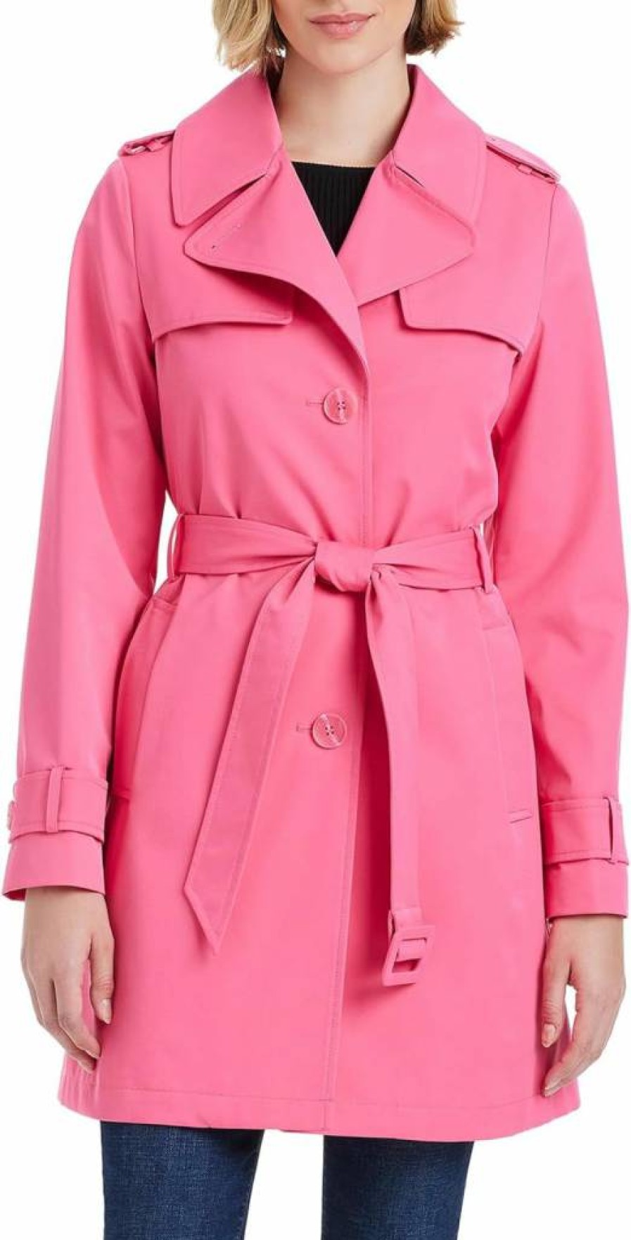 Kate Spade New York Women's Pleated Trench Coat with Back Detail, Classic Waterproof Raincoat for Women