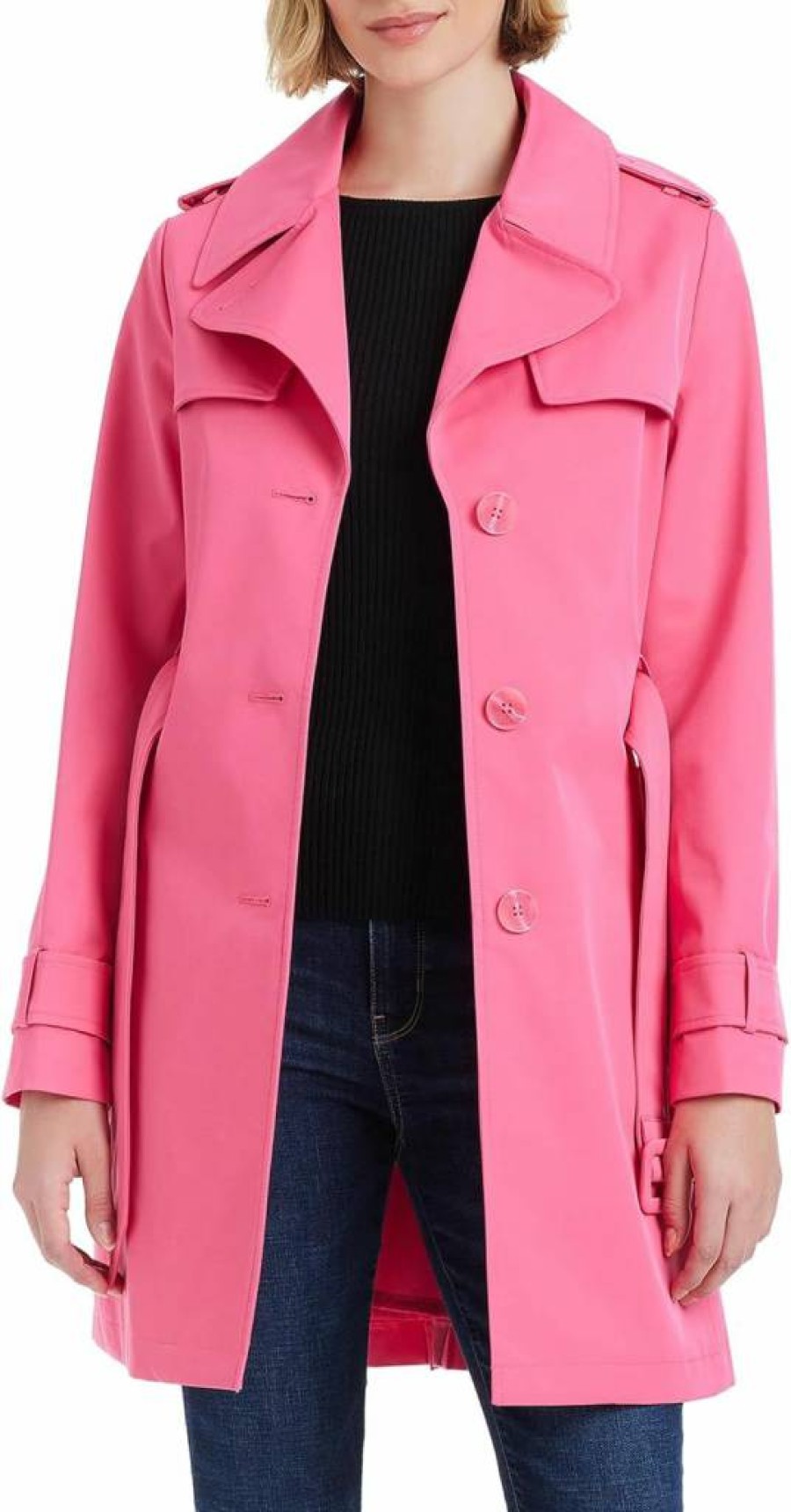 Kate Spade New York Women's Pleated Trench Coat with Back Detail, Classic Waterproof Raincoat for Women
