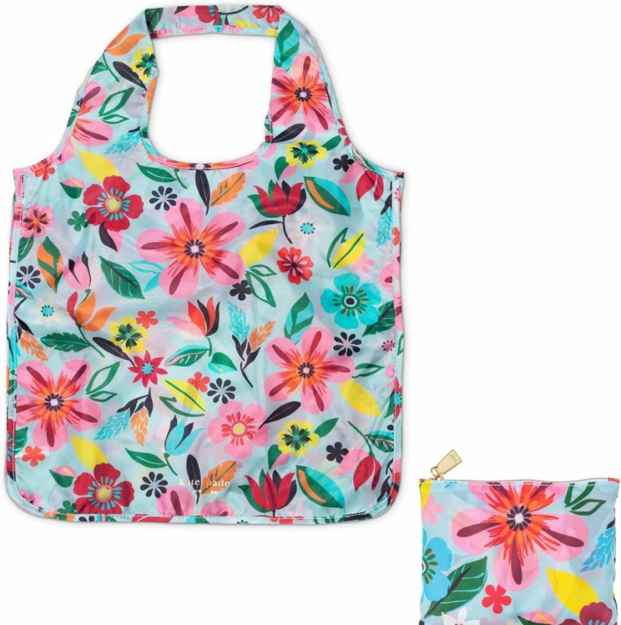 Kate Spade New York Reusable Grocery Bags Set - Zippered Foldable Tote & Produce Bags with Safari Floral Design for Shopping