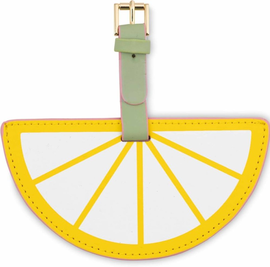 Kate Spade New York Lemon Yellow Vegan Leather Luggage Tag for Women - Durable Round Suitcase ID Travel Accessory