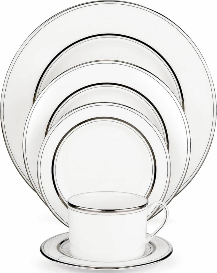 Kate Spade New York Library Lane Platinum Salad Plate - 0.70 Lb Elegant White Dinnerware for Stylish Table Setting