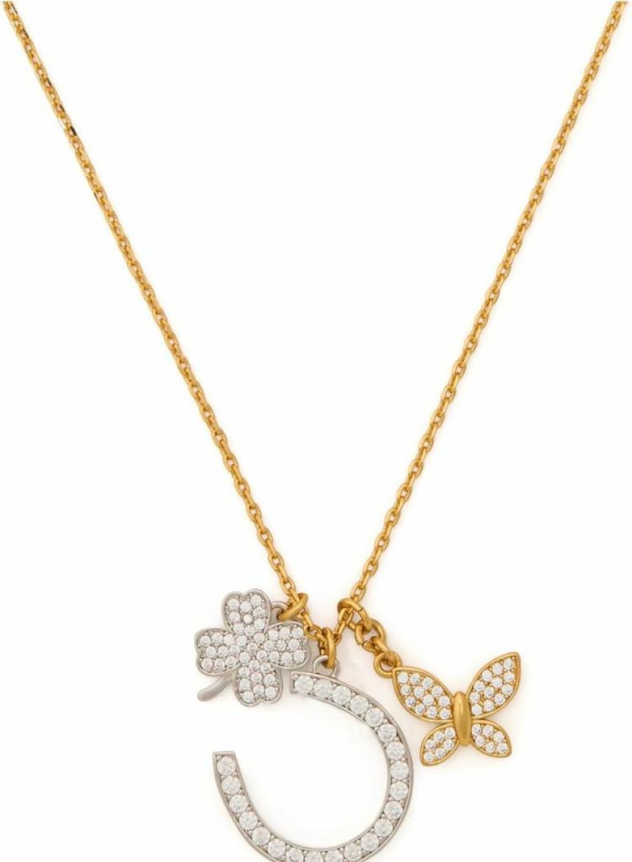 Kate Spade New York Lucky Charm Pendant Necklace - Neutral Multicolor Statement Jewelry