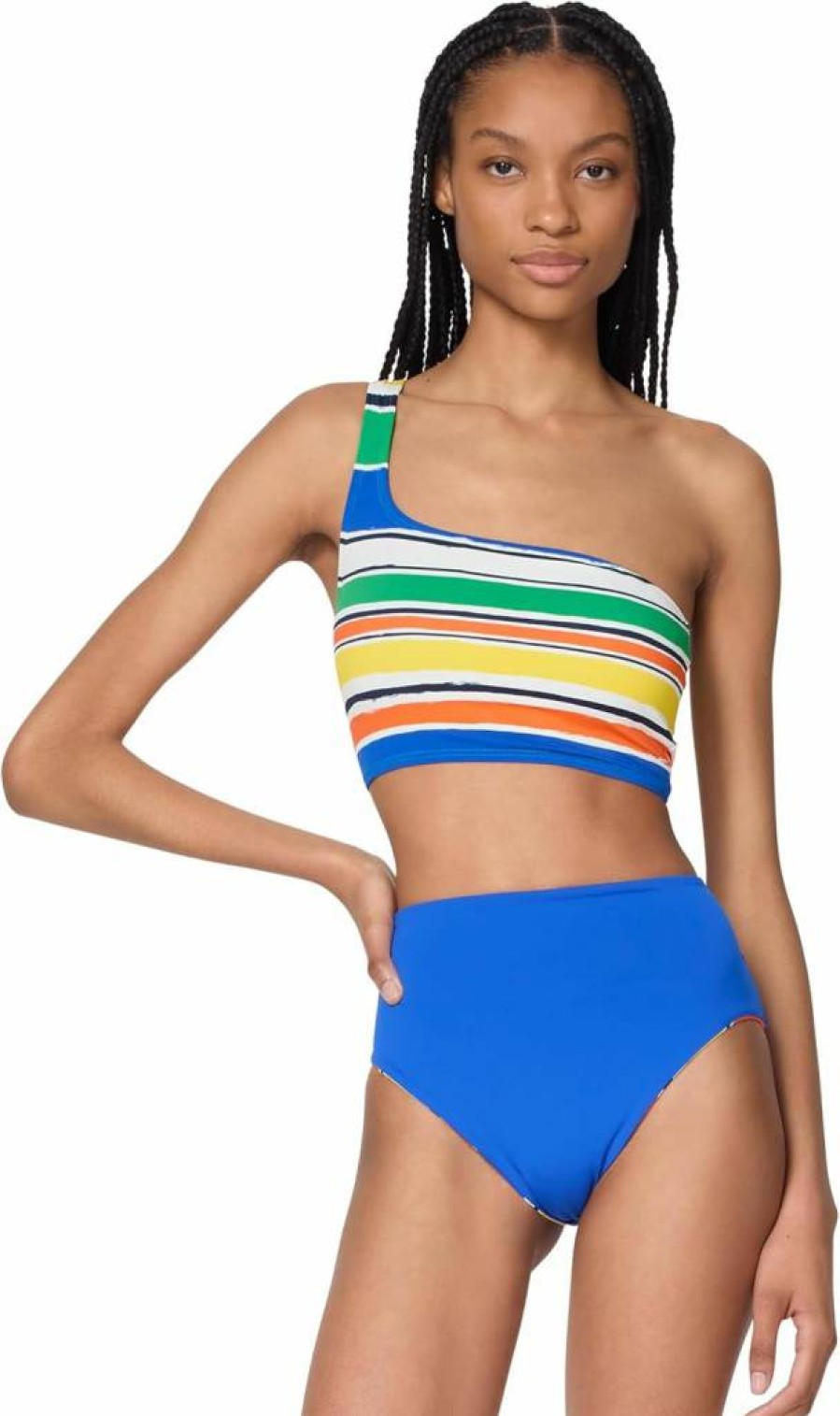 Kate Spade New York Women's Striped One-Shoulder Ocean Blue Summer Top
