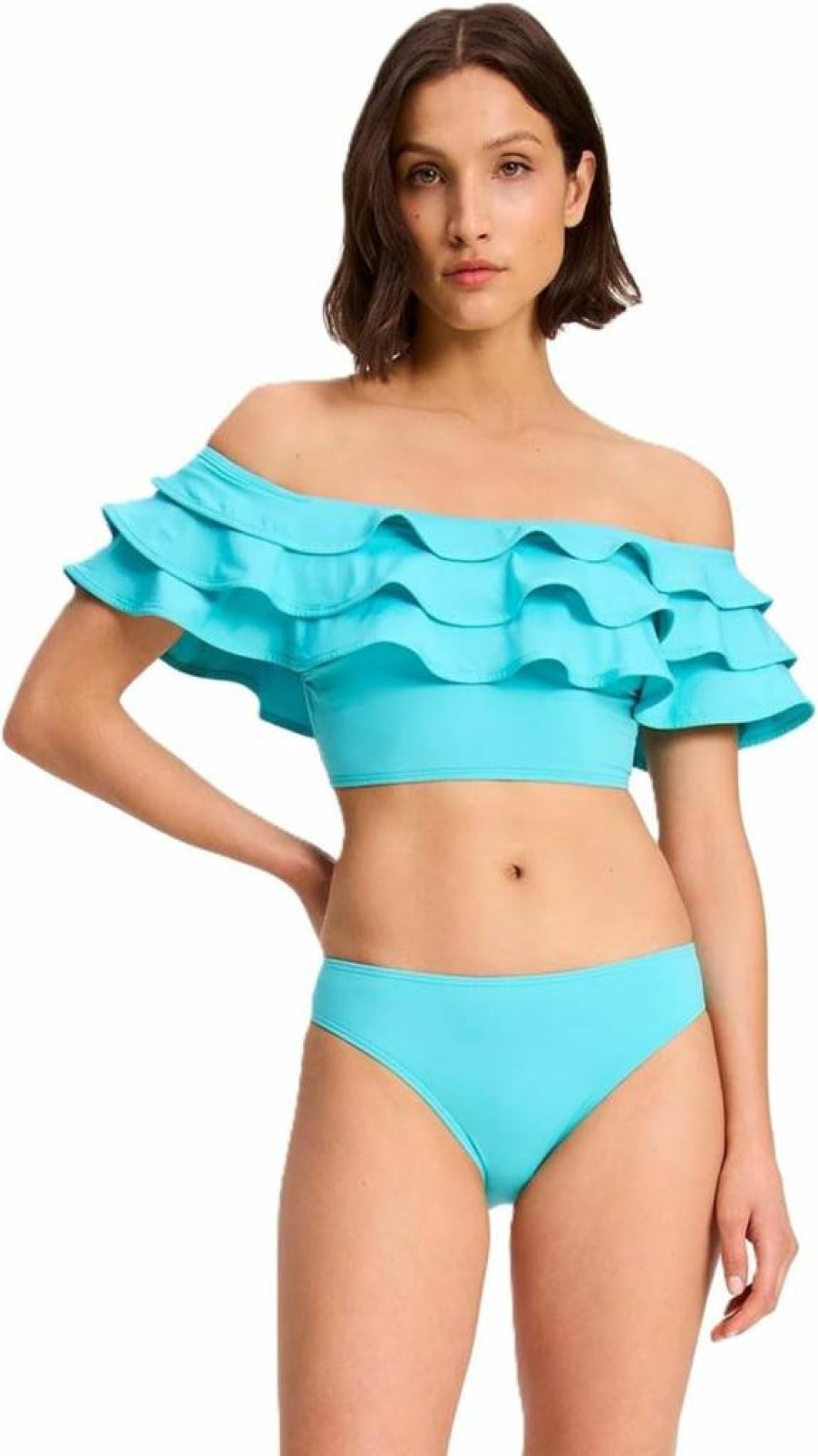Kate Spade New York Women's Off-The-Shoulder Ruffle Bandeau Bra - Solid Color Feminine Lace Bralette