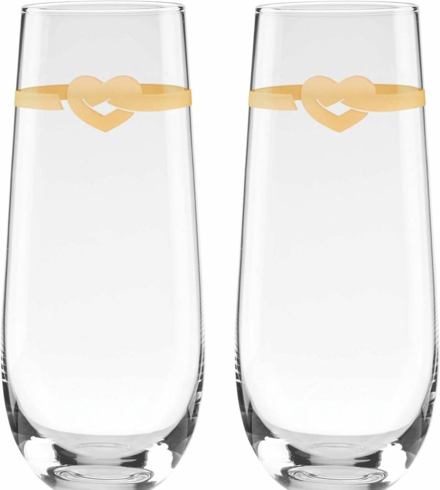 Kate Spade New York Love Stemless Champagne Flutes Set - Elegant Clear Glass Toasting Glasses for Weddings & Celebrations