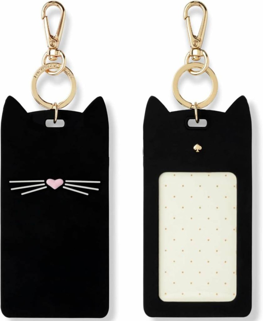 Kate Spade New York Black Cat Silicone Keychain - Stylish ID Badge Clip & Keyring Accessory