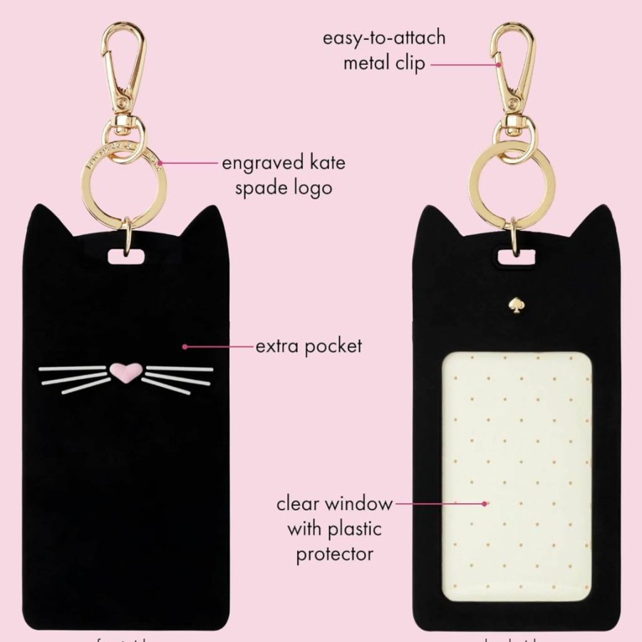 Kate Spade New York Black Cat Silicone Keychain - Stylish ID Badge Clip & Keyring Accessory