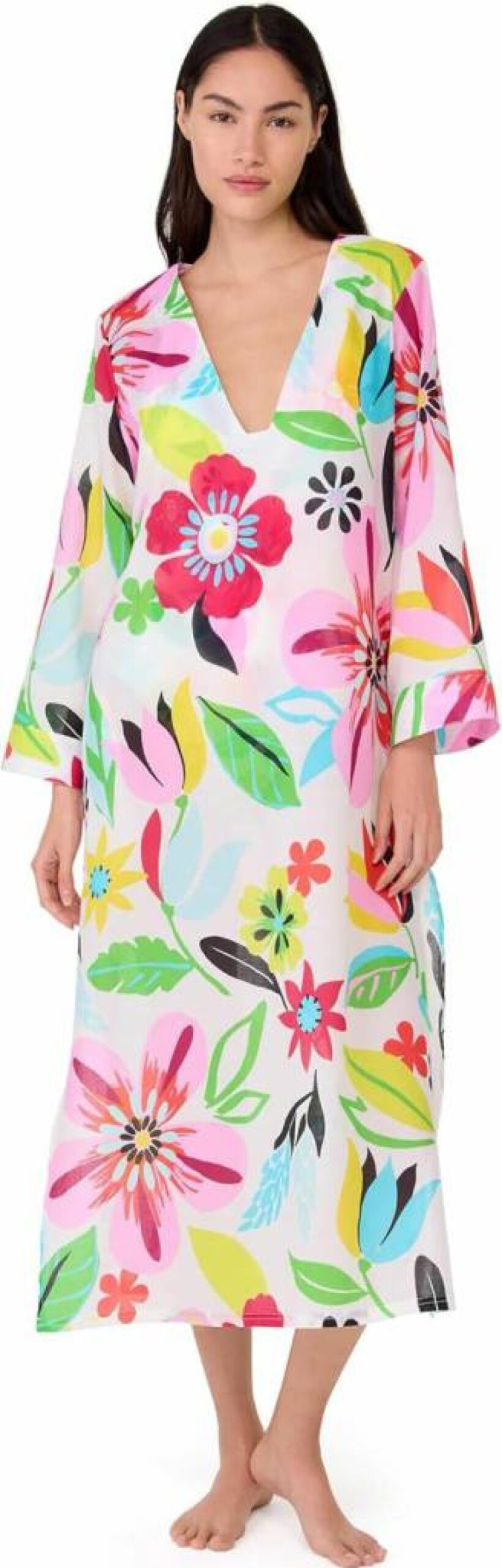 Kate Spade New York Women's Floral Print V-Neck Caftan Dress Safari Style