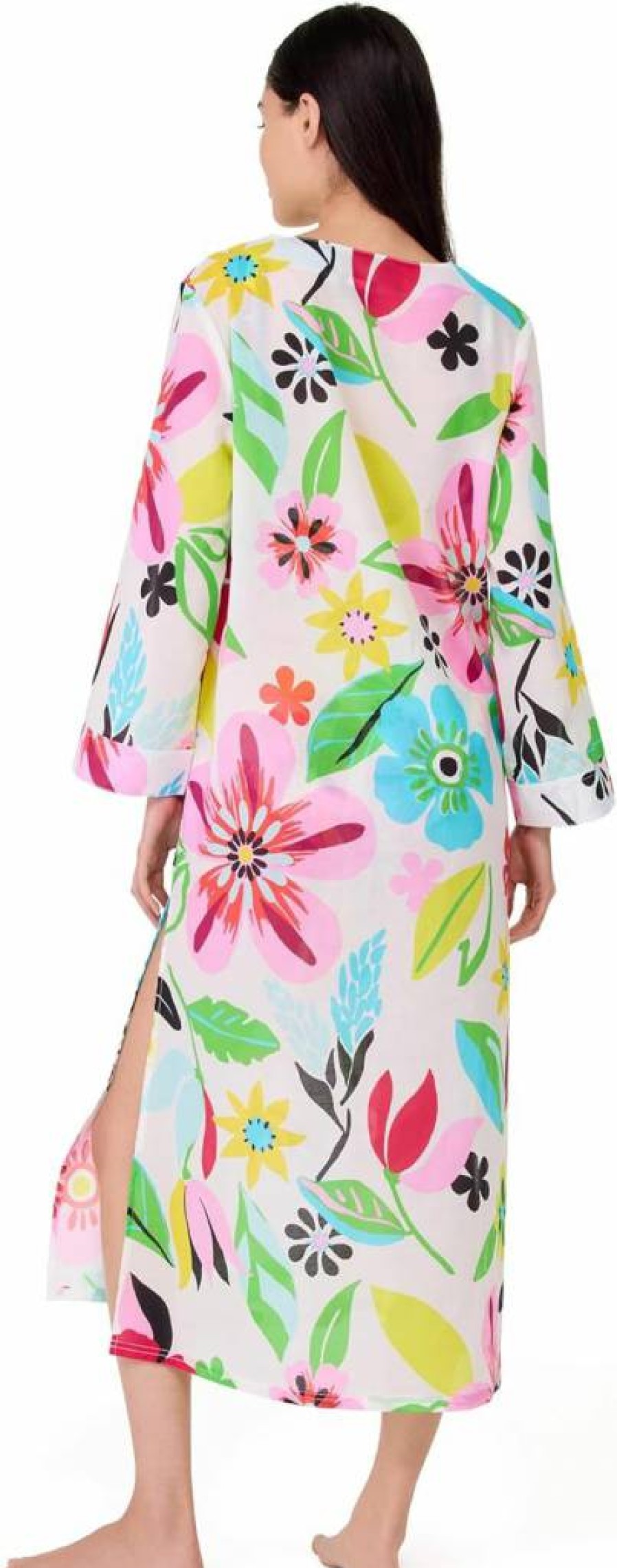 Kate Spade New York Women's Floral Print V-Neck Caftan Dress Safari Style